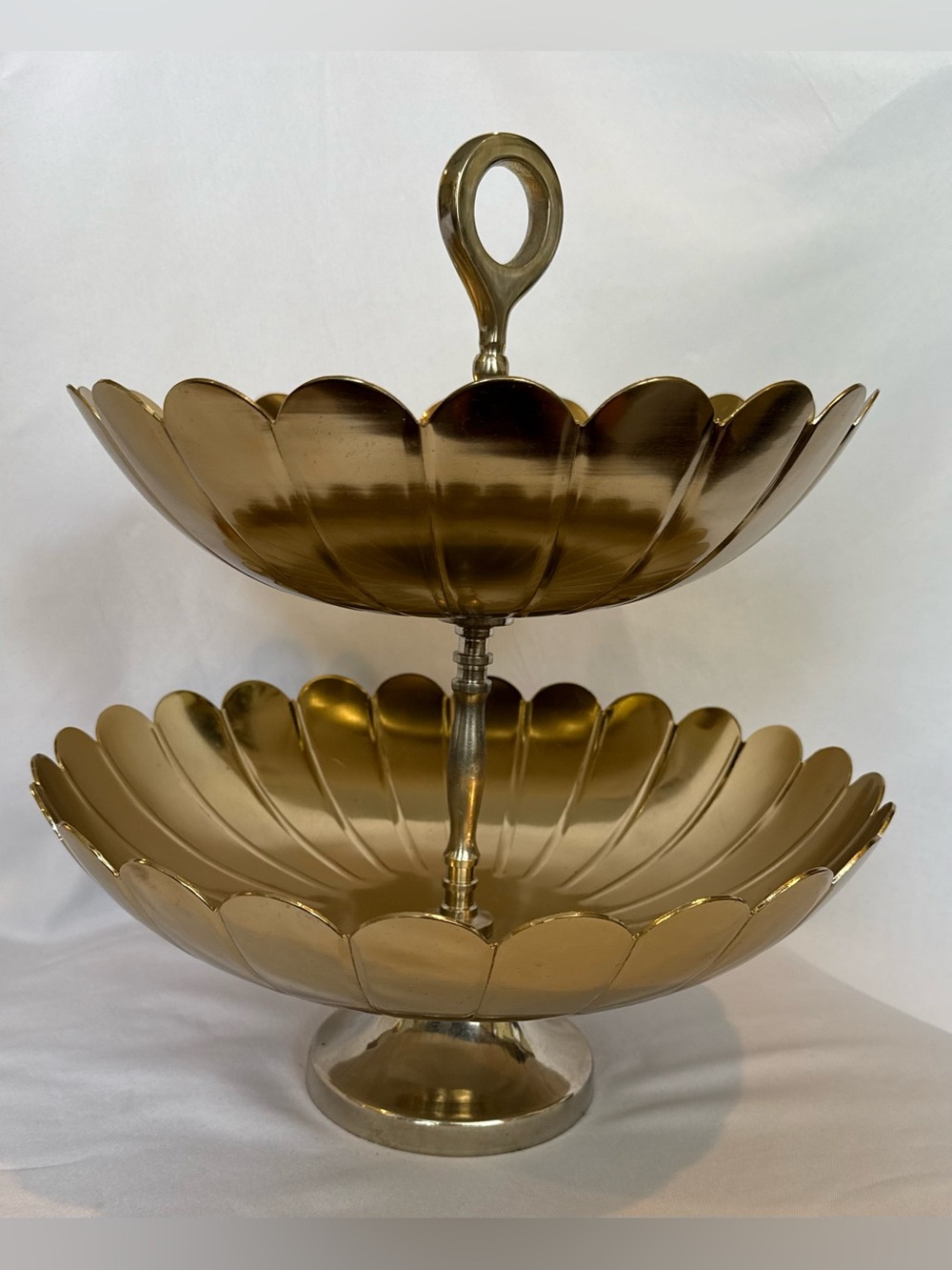 Two-Tier Gold Serving Stand - Elegant Scalloped Design